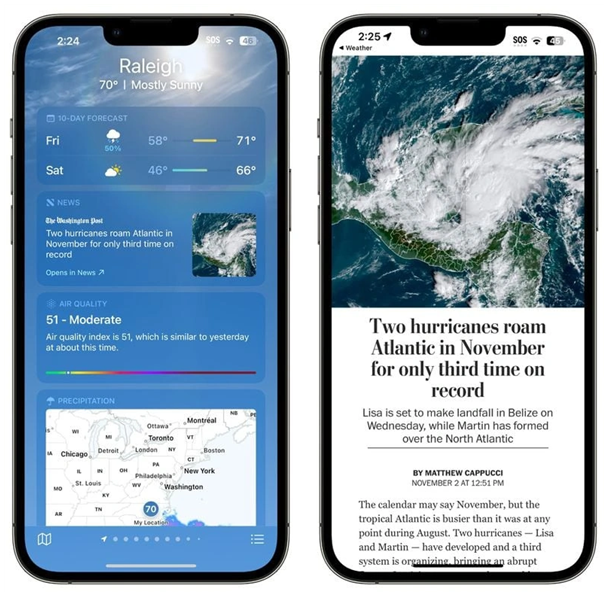 册亨苹果14维修分享iPhone 14手机如何看天气时顺带看新闻 