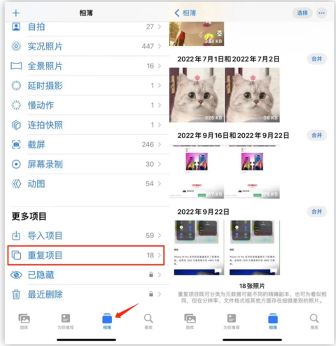 册亨苹果手机维修分享iOS 16 中相册重复项目功能使用方法 
